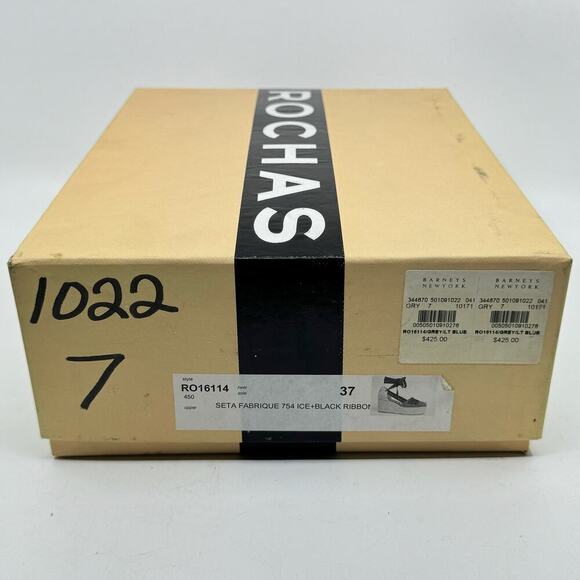 NWT ROCHAS Ice-Gray Espadrilles Platform Wedges w/ Ribbons - Size 37 - Picture 11 of 11